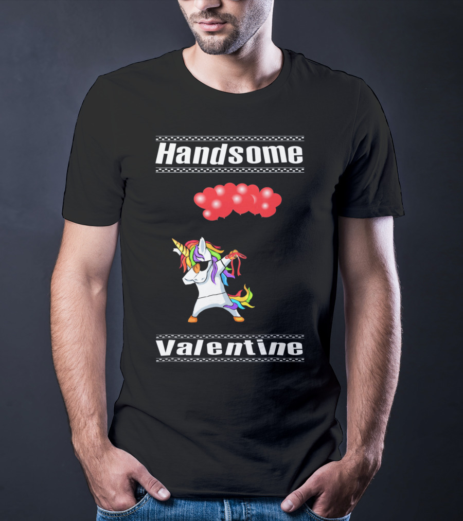 Handsome Valentine Unicorn Dab With Red Balloons T-Shirt