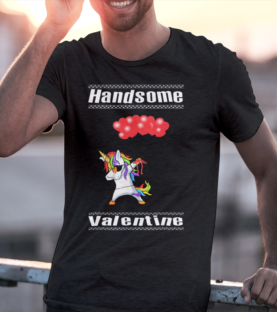 Handsome Valentine Unicorn Dab With Red Balloons T-Shirt