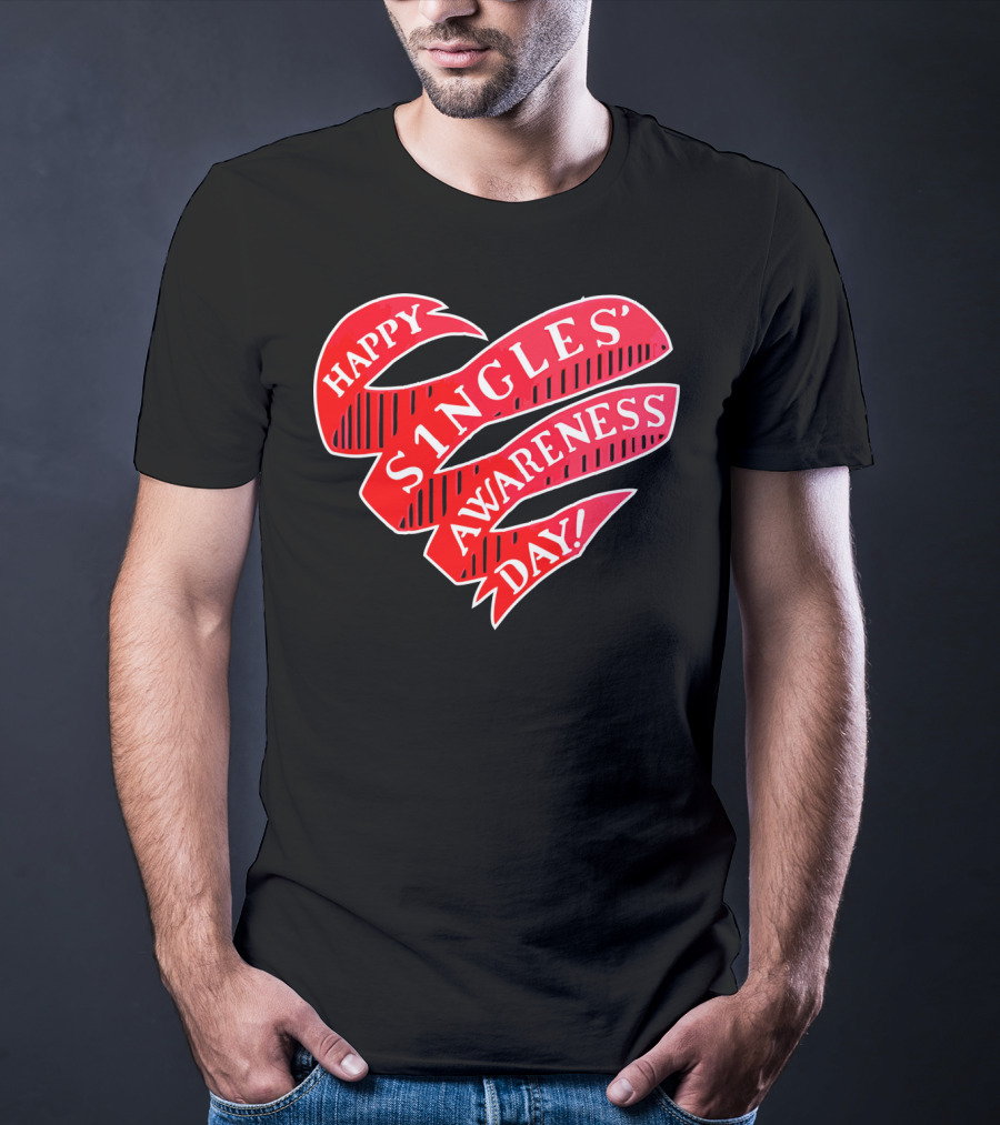 Happy Singles Awareness Day Red Ribbon Heart T-Shirt