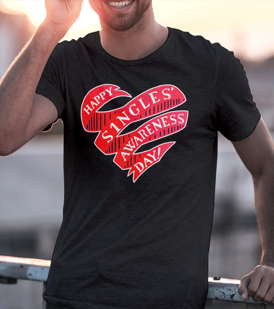 Happy Singles Awareness Day Red Ribbon Heart T-Shirt