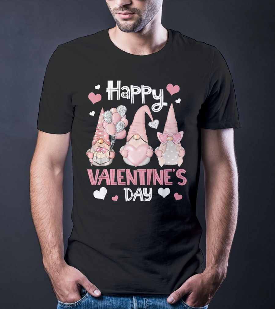 Happy Valentine's Day Nordic Gnomes With Hearts And Balloons T-Shirt