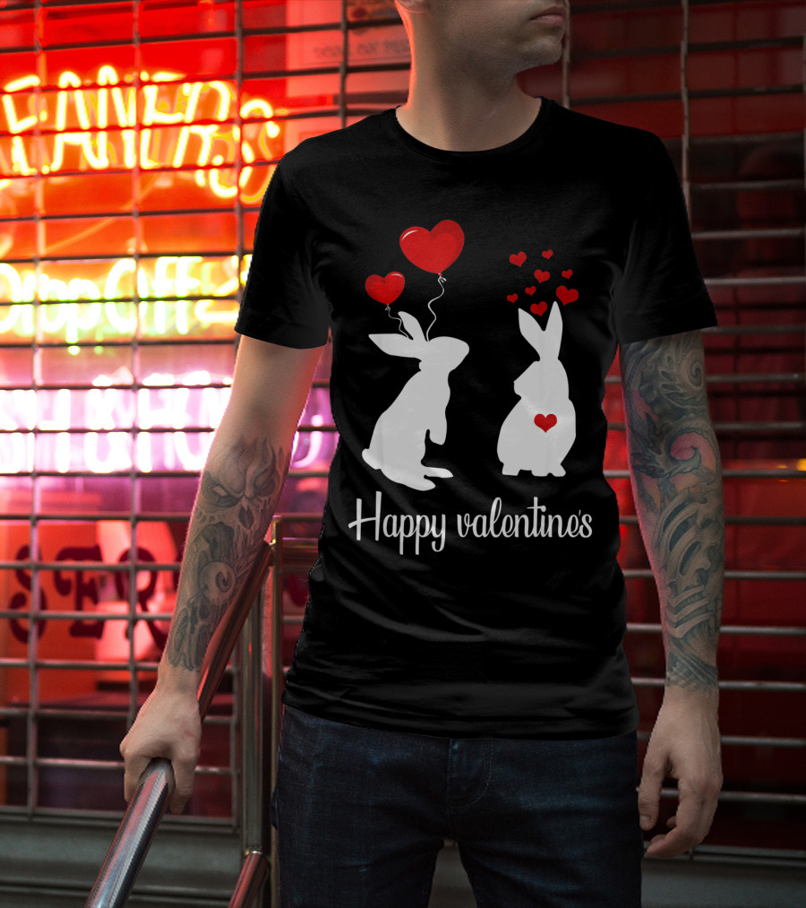 Happy Valentine's White Rabbits With Red Heart Balloons T-Shirt