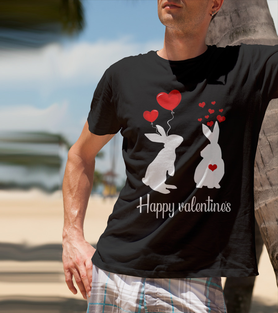 Happy Valentine's White Rabbits With Red Heart Balloons T-Shirt