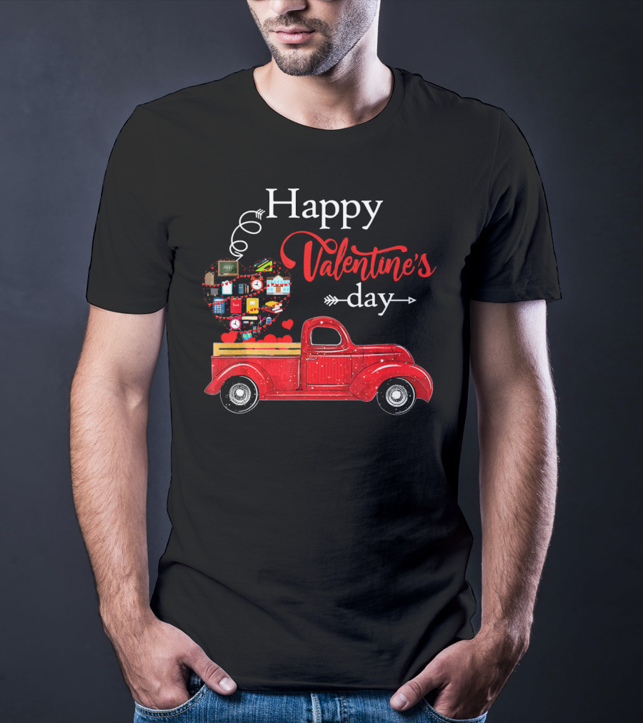 Happy Valentines Day Truck Carrying Heart Of Gifts And Love T-Shirt