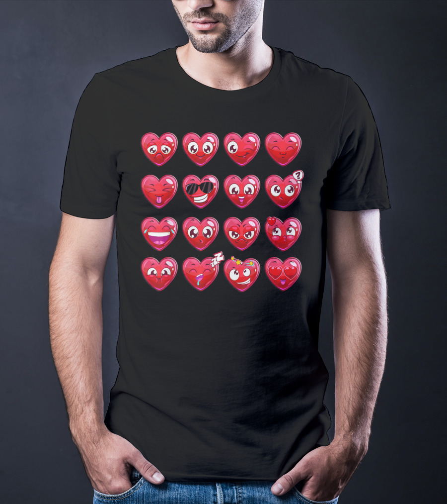 Heart Emojis Valentines Day Funny Emotic Expressions Cute Faces T-Shirt