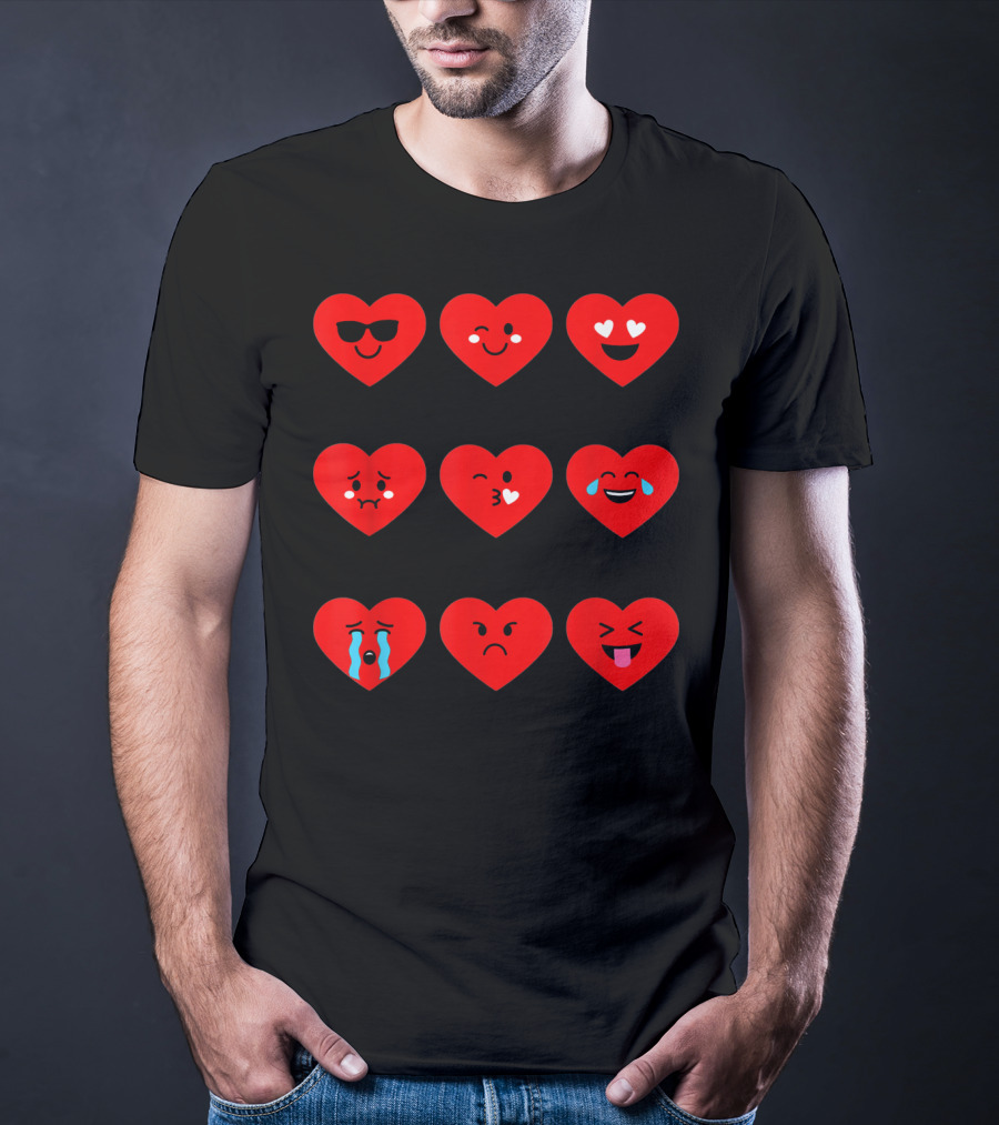 Heart Emoticon Valentines With Cute Faces And Expressions T-Shirt