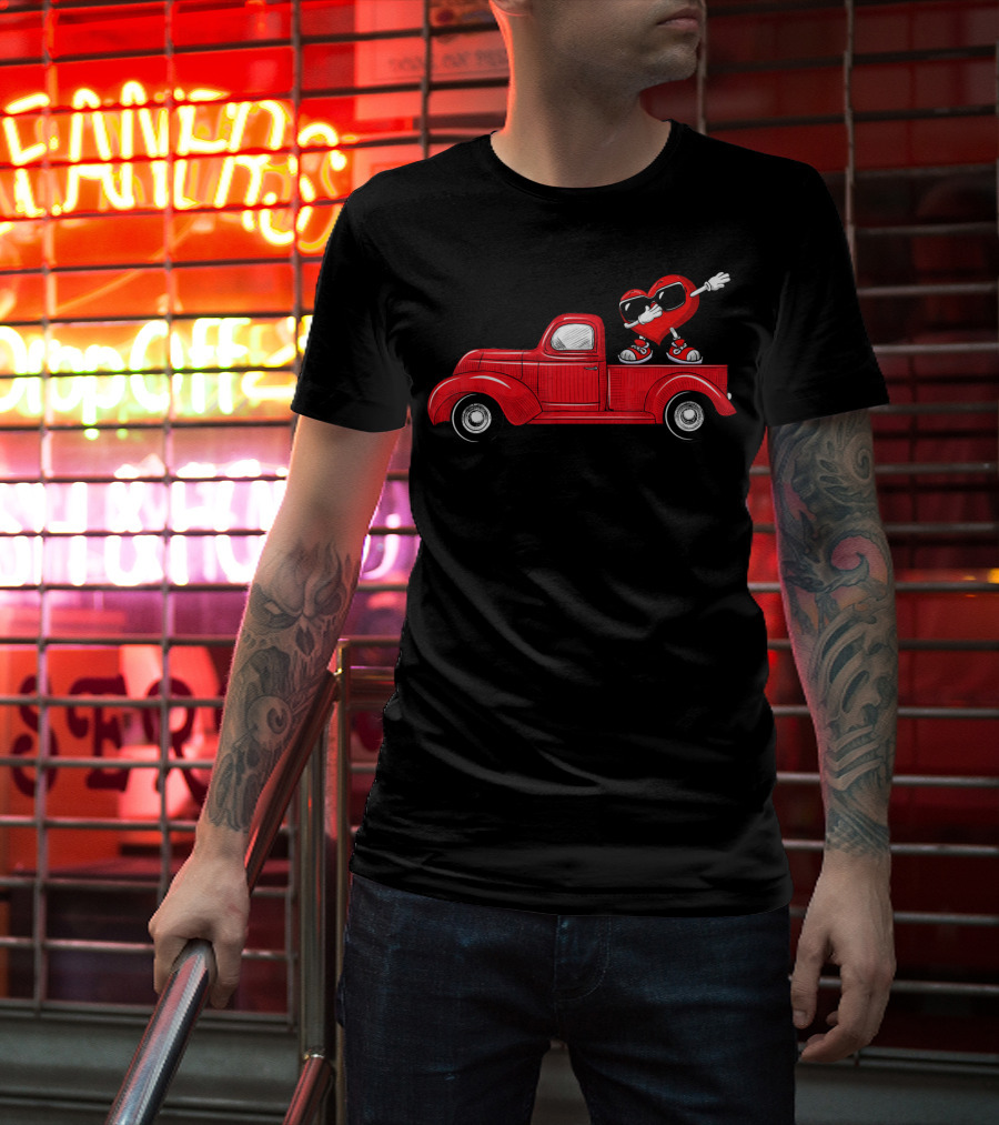 Valentines Heart Figure Riding Classic Red Truck T-Shirt