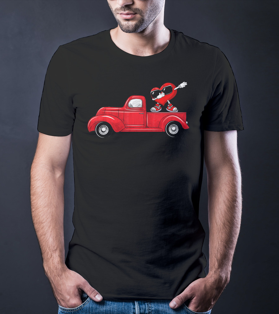 Valentines Heart Figure Riding Classic Red Truck T-Shirt