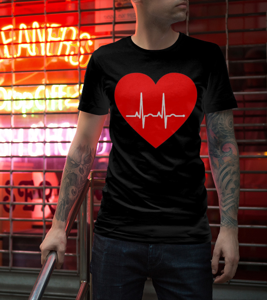 Red Heart With EKG Heartbeat Line T-Shirt