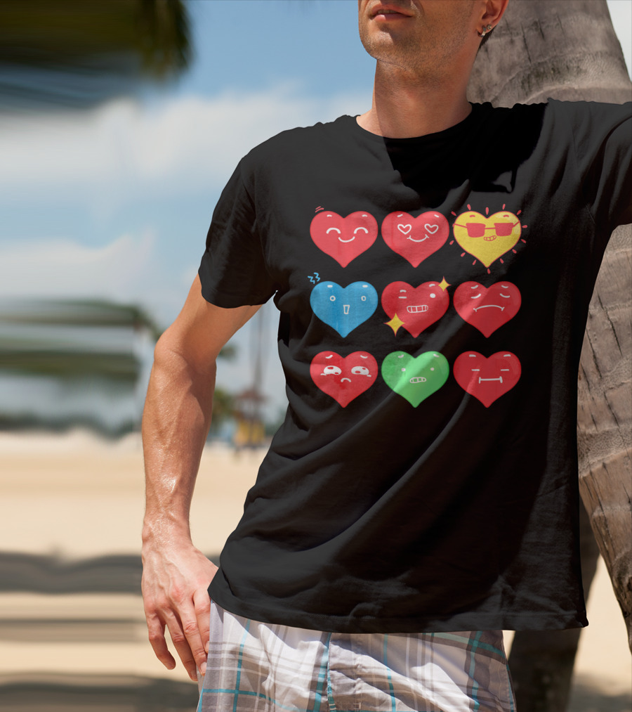 Heart Emoji Expressions Smiling Sunglasses Cute Faces Happy Sad T-Shirt