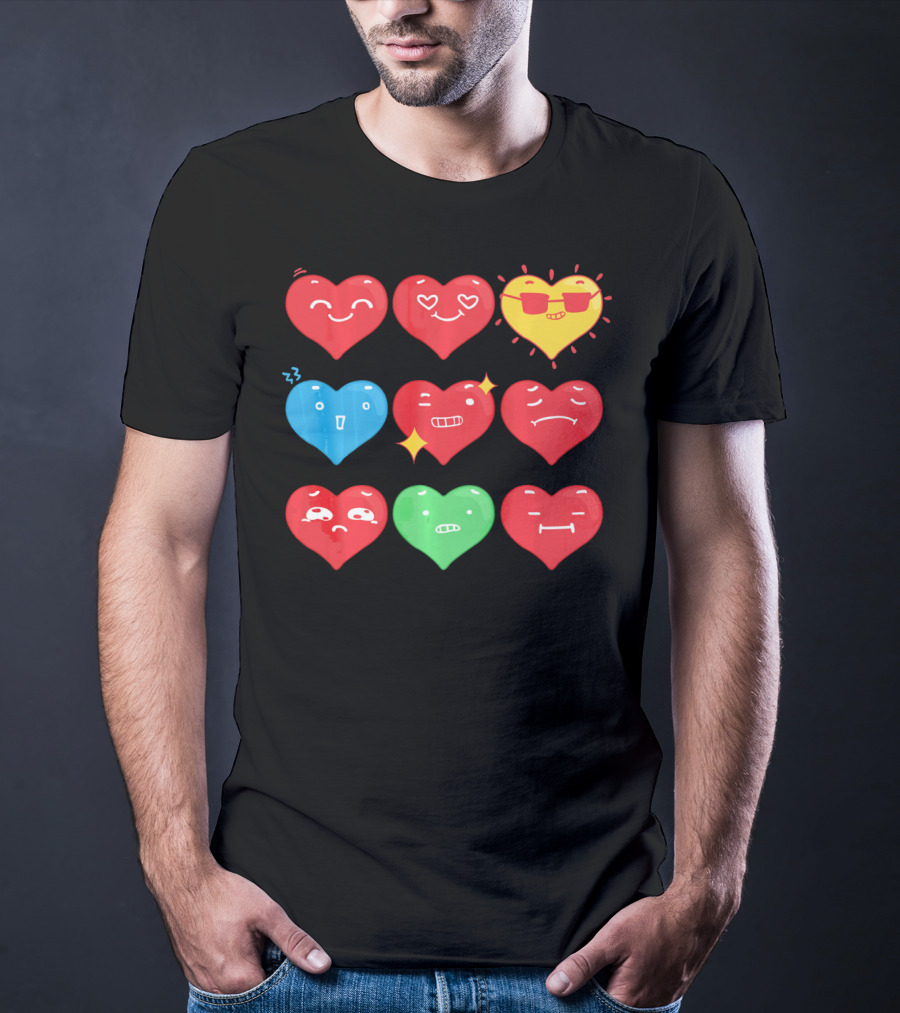 Heart Emoji Expressions Smiling Sunglasses Cute Faces Happy Sad T-Shirt