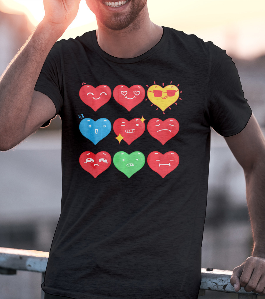 Heart Emoji Expressions Smiling Sunglasses Cute Faces Happy Sad T-Shirt