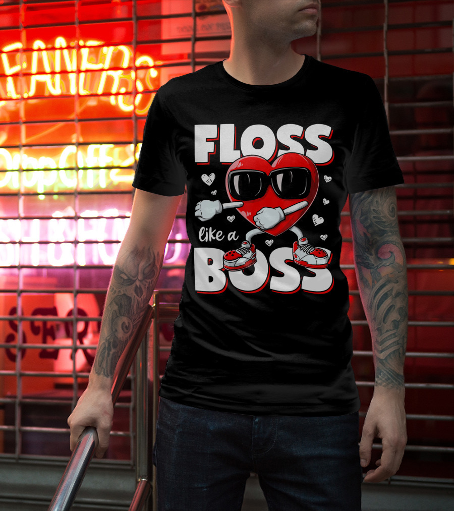 Floss Like A Boss Heart With Sunglasses Valentines Day T-Shirt