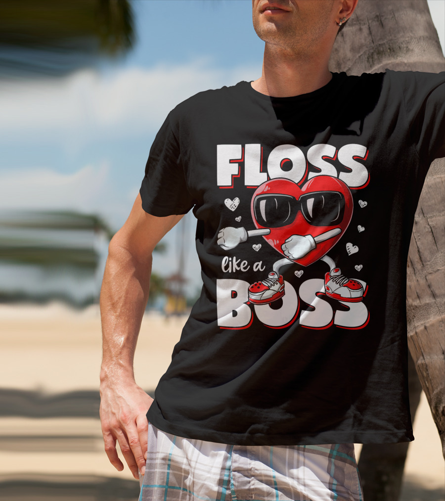 Floss Like A Boss Heart With Sunglasses Valentines Day T-Shirt