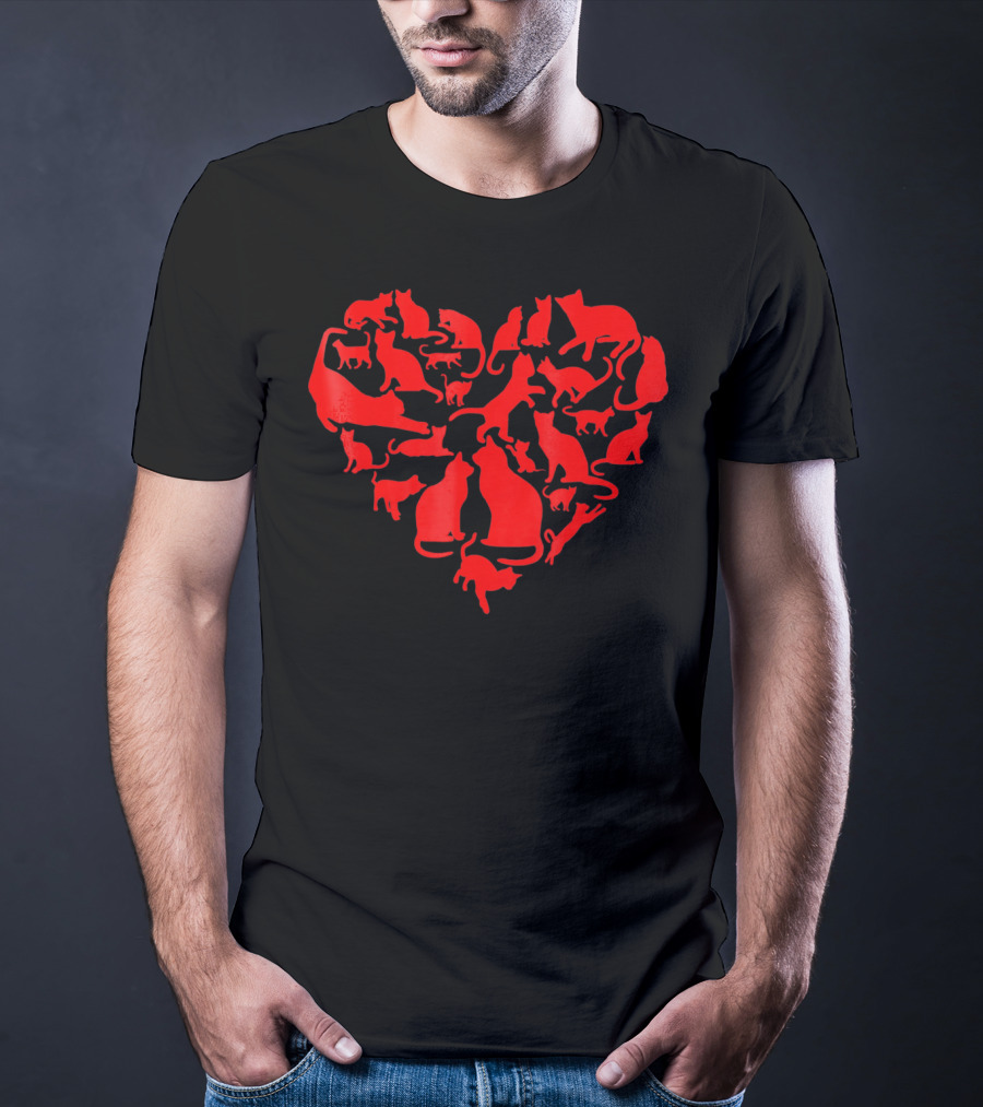 Heart Shaped Cats Valentines Day Kitten T-Shirt