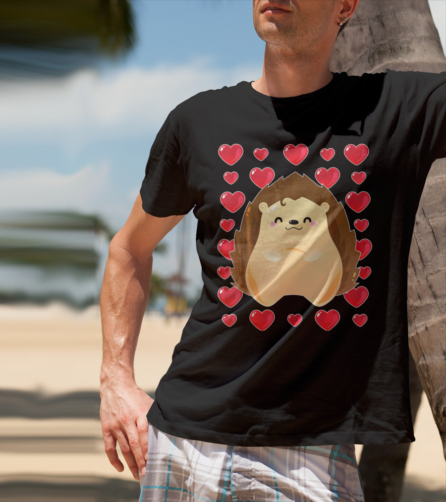 Hedgehog Surrounded By Hearts For Valentines Day T-Shirt