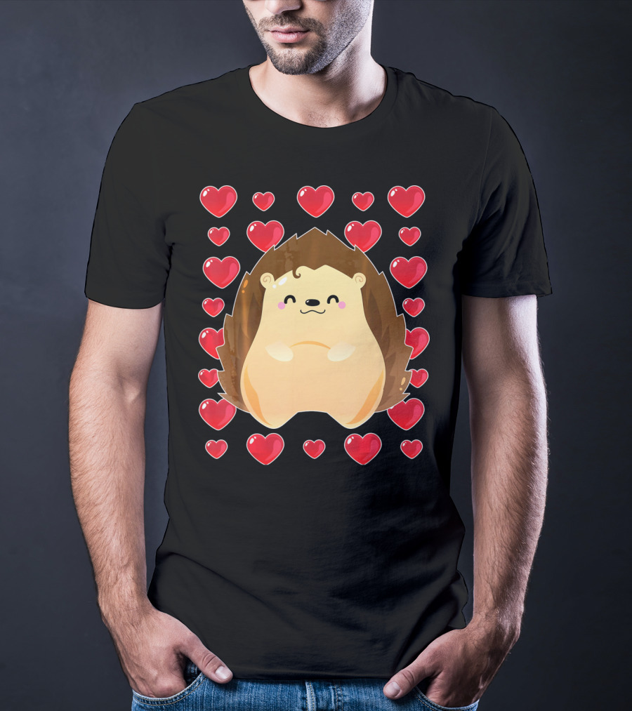 Hedgehog Surrounded By Hearts For Valentines Day T-Shirt