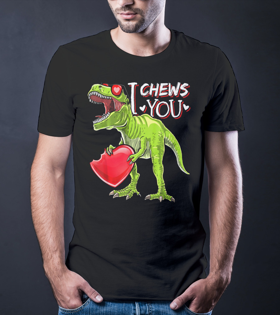 I Chews You Valentine Rex Dinosaur Holding Heart With Red Glasses T-Shirt