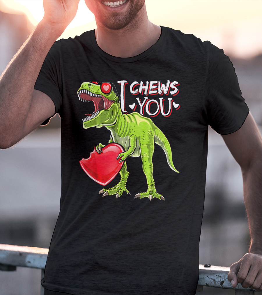 I Chews You Valentine Rex Dinosaur Holding Heart With Red Glasses T-Shirt