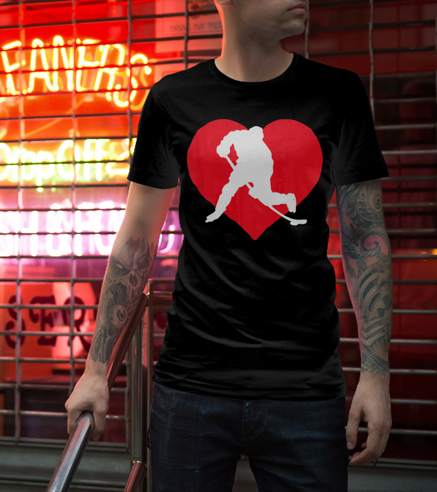 Valentine's Day Hockey Lover Heart T-Shirt
