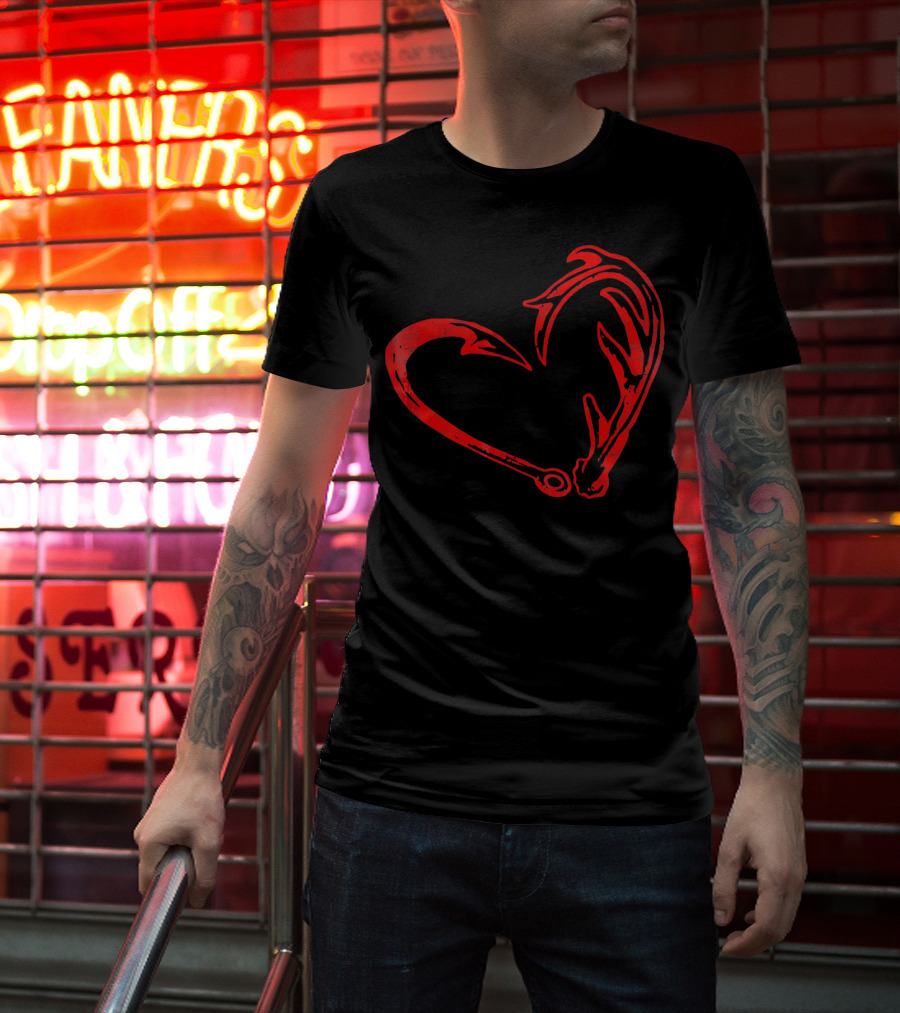 Hook And Antler Heart Fisherman Hunter Val T-Shirt