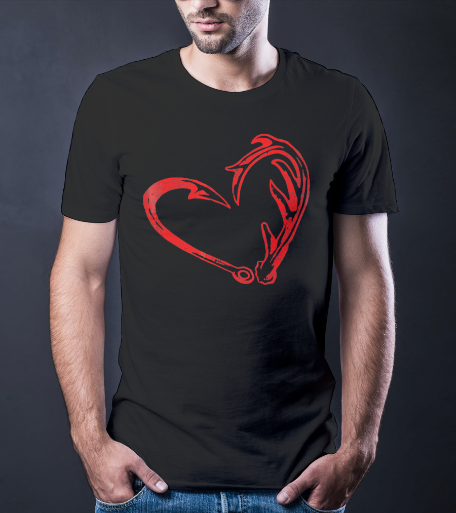 Hook And Antler Heart Fisherman Hunter Val T-Shirt