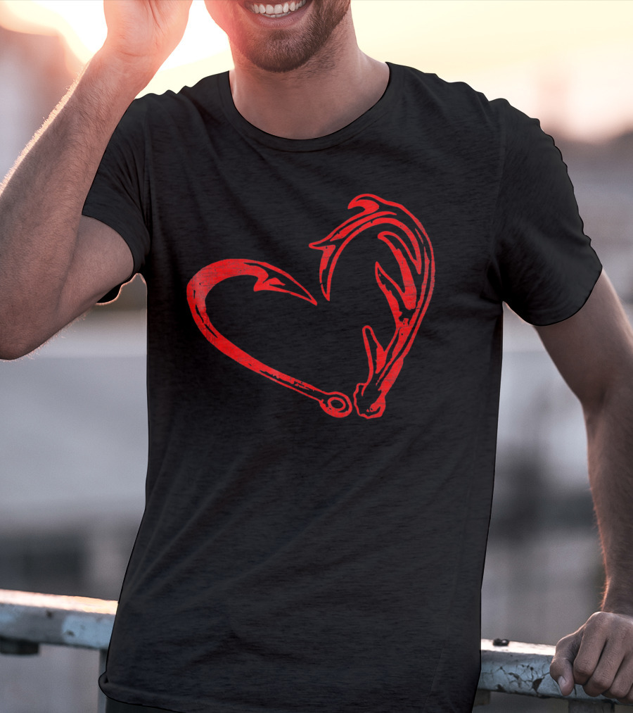 Hook And Antler Heart Fisherman Hunter Val T-Shirt