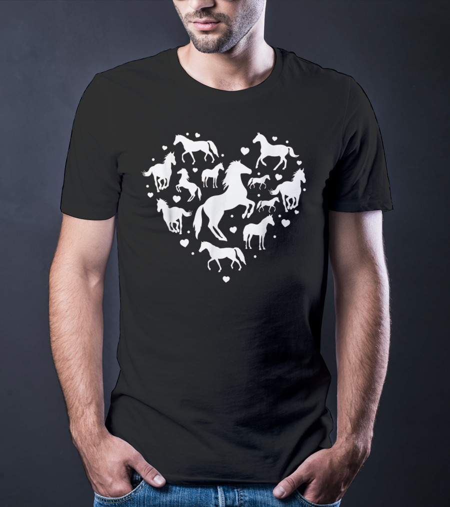 Horse Valentine Heart Design With Lovers T-Shirt