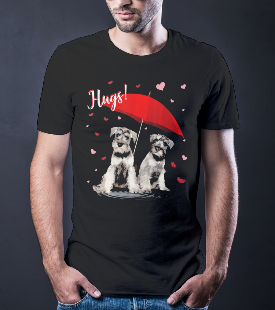 Hugs Schnauzers Under Red Umbrella With Hearts T-Shirt
