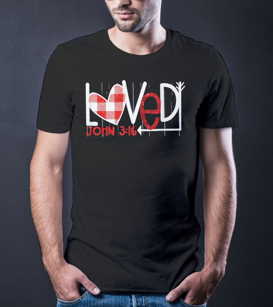 Loved John 3:16 Heart Checkered Arrow T-Shirt