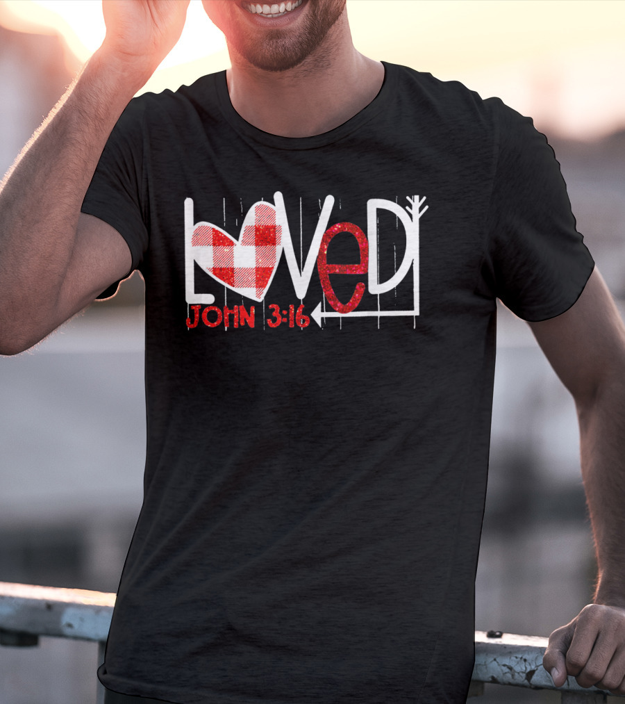Loved John 3:16 Heart Checkered Arrow T-Shirt