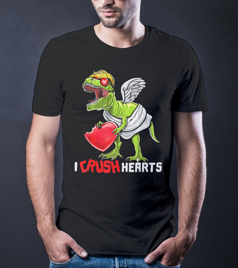 I Crush Hearts Valentine Day T-Rex With Wings And Heart T-Shirt