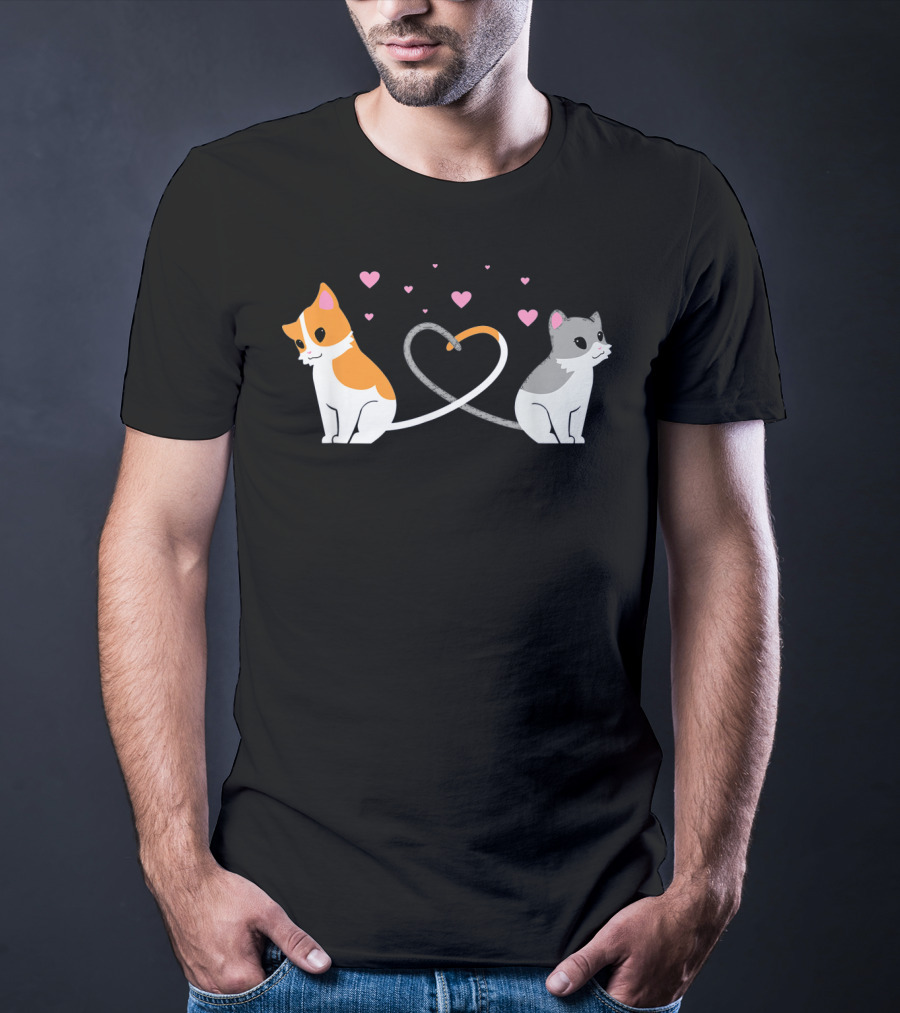 I Love My Cat Heart Tails Cats Lovers Couple T-Shirt