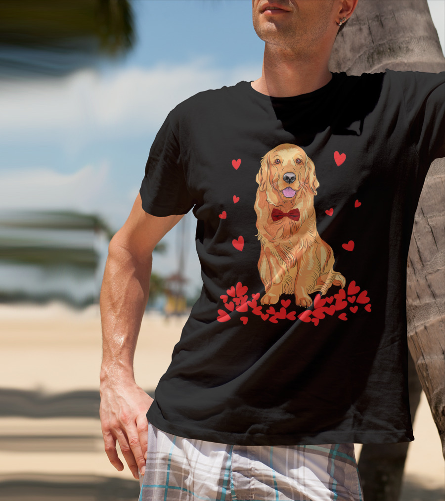 I Love My Golden Retriever Surrounded By Red Hearts T-Shirt