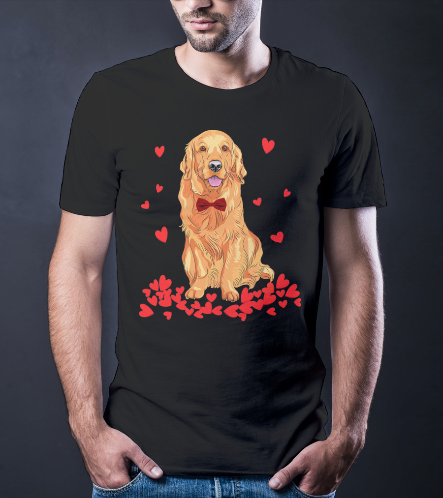 I Love My Golden Retriever Surrounded By Red Hearts T-Shirt