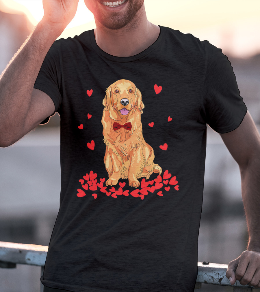I Love My Golden Retriever Surrounded By Red Hearts T-Shirt
