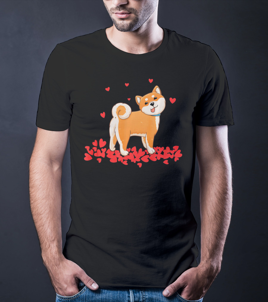 I Love My Shiba Inu Surrounded By Valentine Hearts T-Shirt