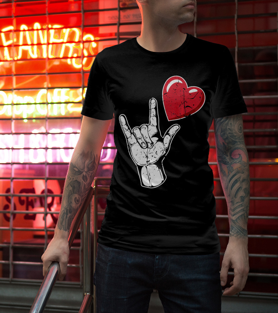 I Love You Hand Sign Red Heart Valentine's Day T-Shirt