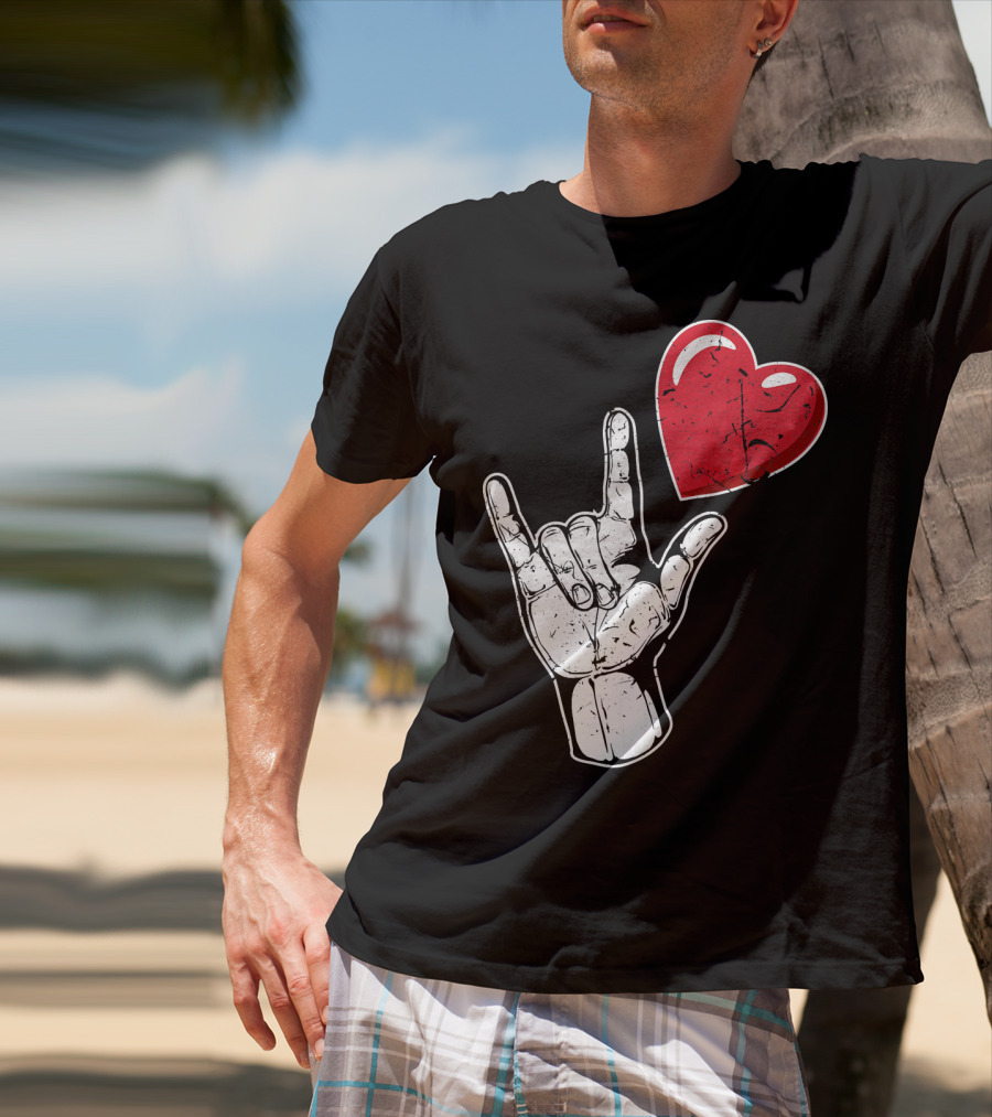 I Love You Hand Sign Red Heart Valentine's Day T-Shirt