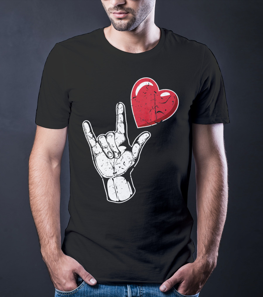 I Love You Hand Sign Red Heart Valentine's Day T-Shirt