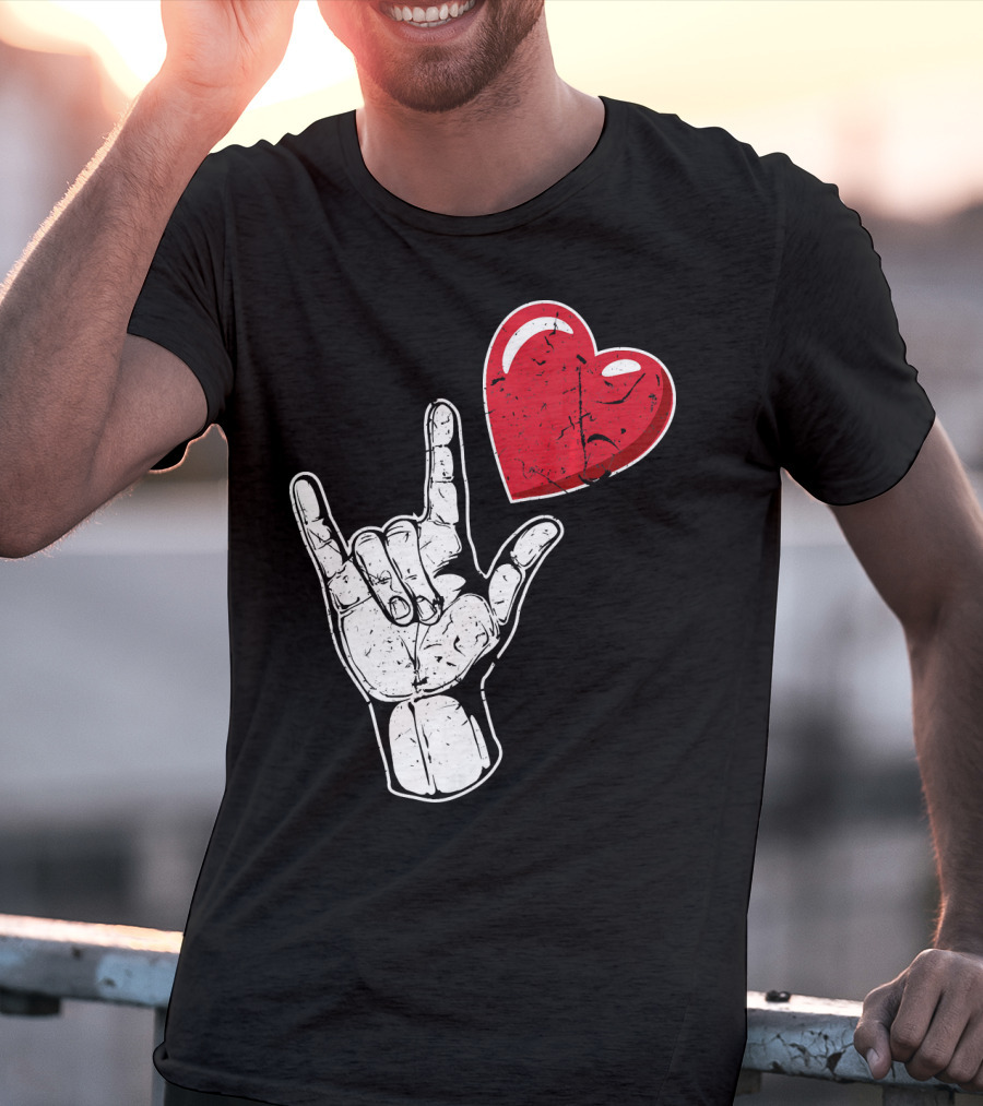 I Love You Hand Sign Red Heart Valentine's Day T-Shirt