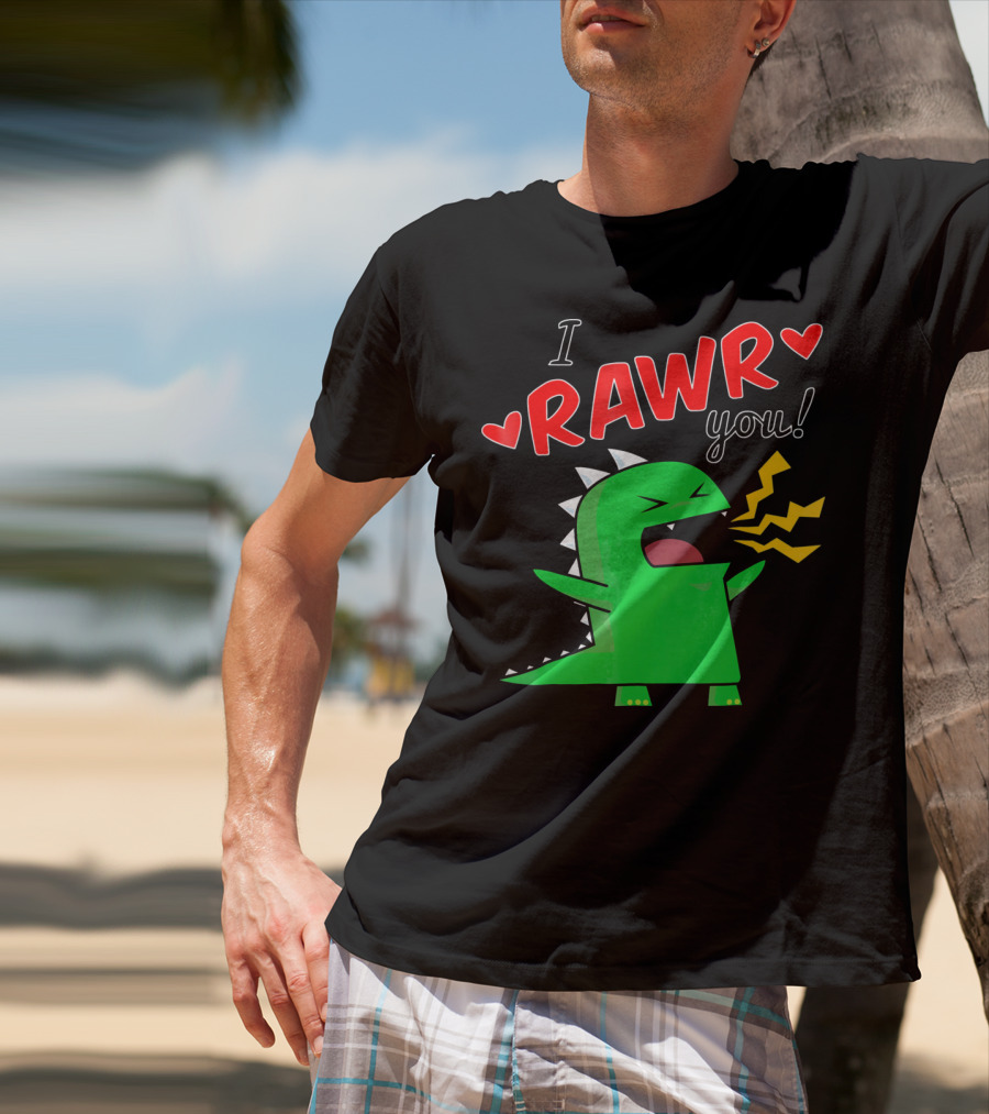 I RAWR You Cute Dinosaur Hearts And Lightning Cartoon T-Shirt