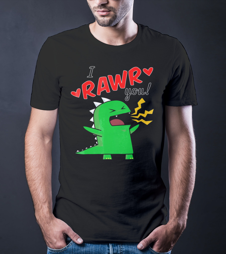 I RAWR You Cute Dinosaur Hearts And Lightning Cartoon T-Shirt