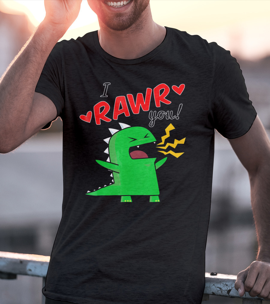 I RAWR You Cute Dinosaur Hearts And Lightning Cartoon T-Shirt