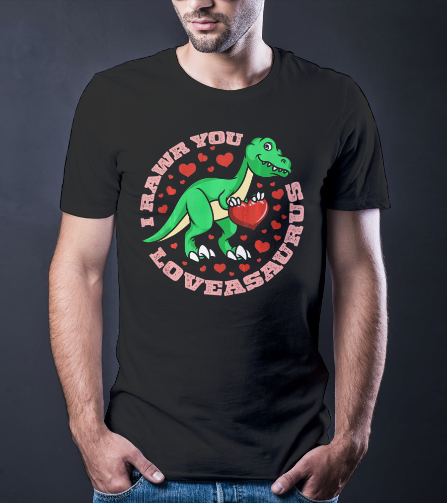 I Rawr You Loveasaurus Valentine Day Dinosaur Heart Circle T-Shirt