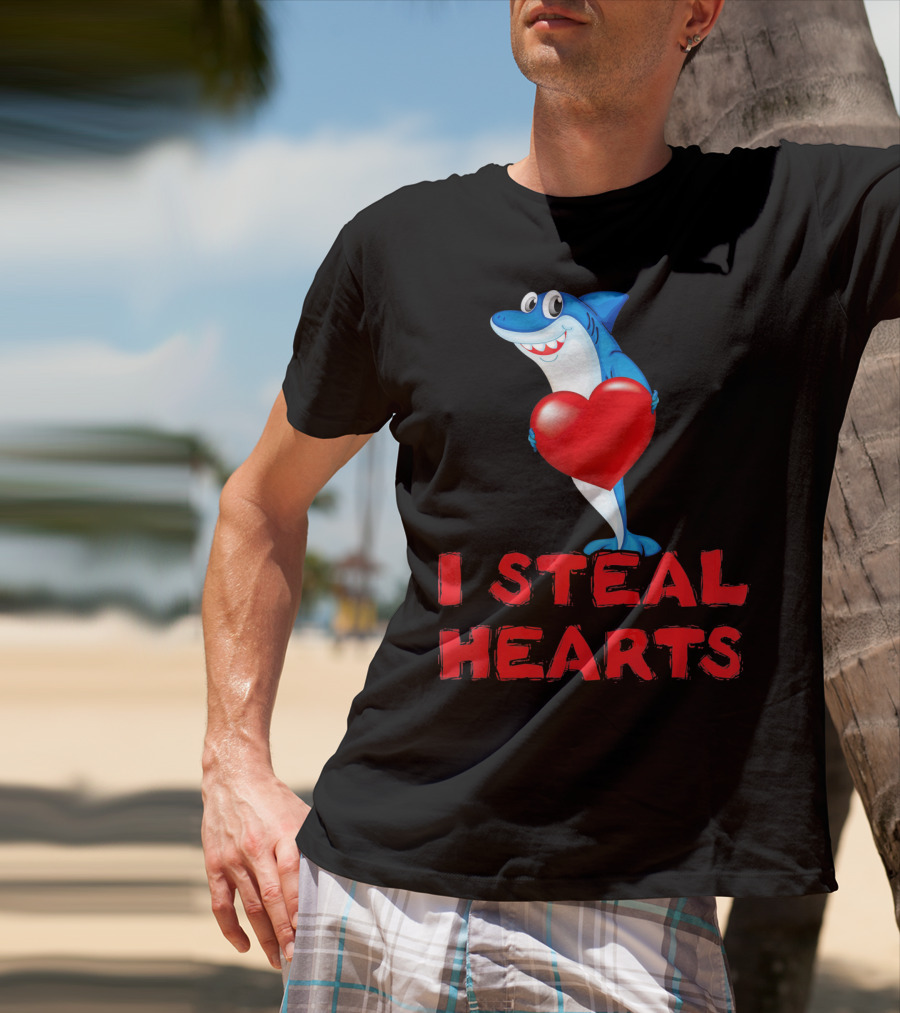 I Steal Hearts Shark Funny Valentines Day T-Shirt
