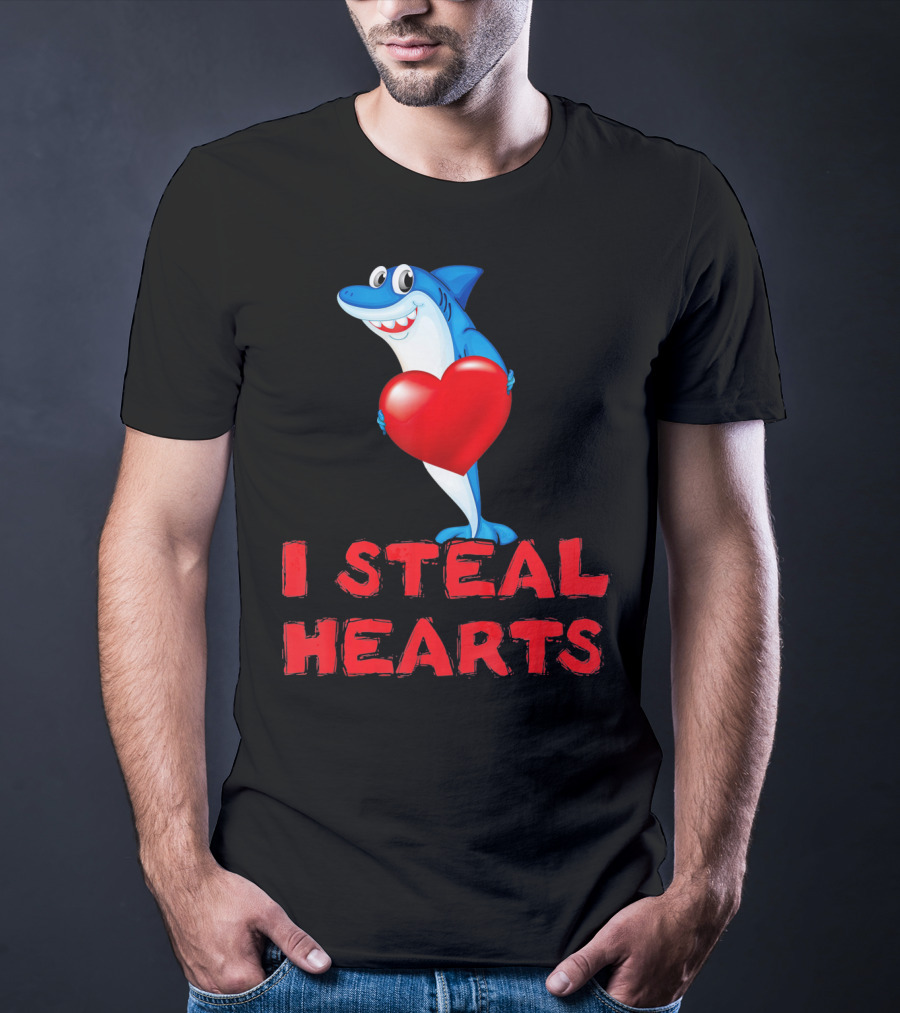 I Steal Hearts Shark Funny Valentines Day T-Shirt