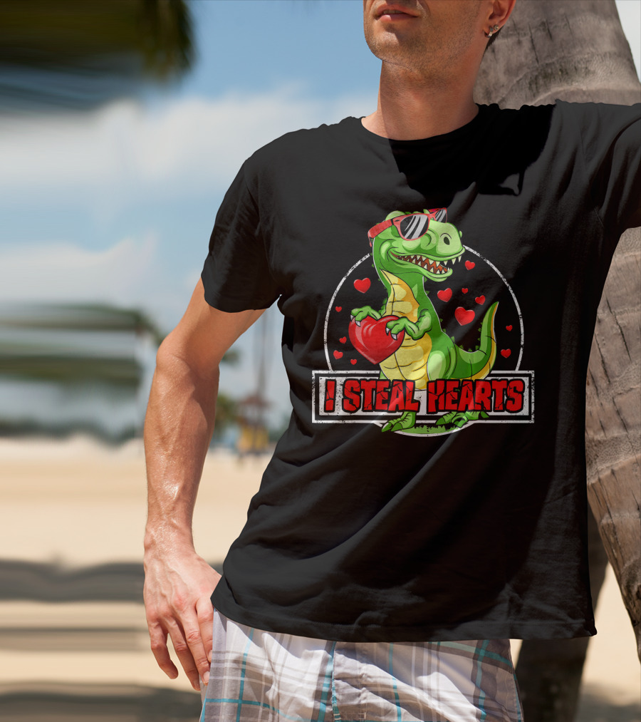 I Steal Hearts Dinosaur Rex Lovers Valentine's Day T-Shirt