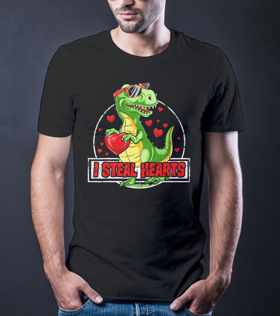 I Steal Hearts Dinosaur Rex Lovers Valentine's Day T-Shirt