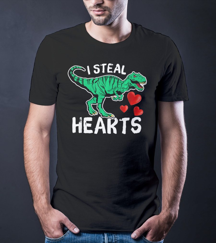 I Steal Hearts Dinosaur Valentine Day T-Rex And Hearts T-Shirt